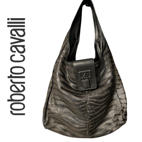Roberto Cavalli Handbags - Roberto Cavalli Black Laser Cut Zebra Print Hobo Bag